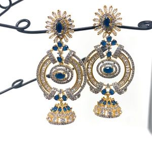 Indian sapphire color kundan earrings